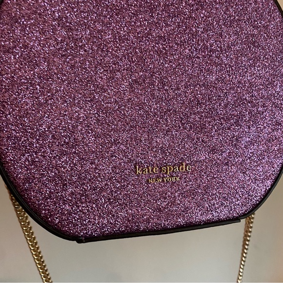 Kate Spade Small Lilac Purple Glitter Round Handbag with Crossbody Chain Strap - Picture 5 of 6